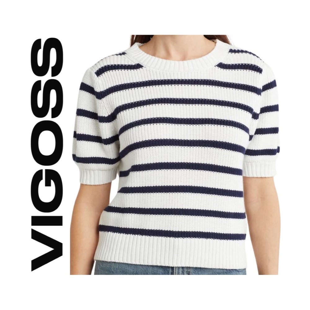 Vigoss Striped Short Sleeve Knit Sweater – Women’s Large